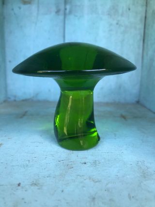 Vintage Viking Art Glass Large Green 3 1/4 " Mushroom Paperweight