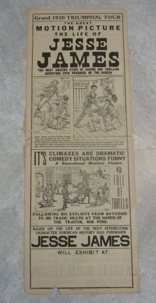Old Vintage 1930 - Jesse James - Movie Advertising Broadside Poster