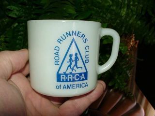 Vintage Fire King - Milk Glass Mug - Road Runners Club - Rrca - Anchor Hocking