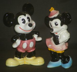 Vintage Walt Disney Mickey & Minnie Mouse Porcelain Figurines Enesco Japan