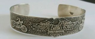 Vtg Harley Davidson Sterling Silver Motorcycle Eagle Biker Cuff Bracelet 15mm