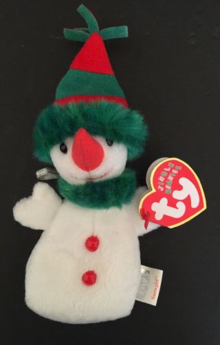 Vintage Ty 2002 Jingle Beanies Snowgirl Ornament With Tag 6 " H Ornament