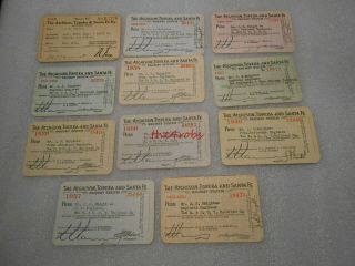 11 Vintage At&sf Sante Fe Railway Ticket Passes 1918 - 1955