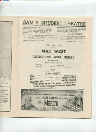 Vintage Broadway Theatre Playbill 1944 CATHERINE WAS GREAT starring MAE WEST 2