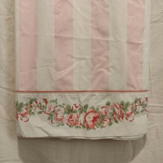 Vtg Laura Ashley King Flat Cottage Country Roses Pink Stripe Sheet Shabby Chic