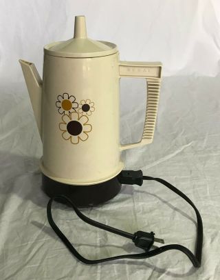 Vintage Regal Poly Perk Percolator Coffee Pot Cream/brown Flower Design 4 - 8 Cup