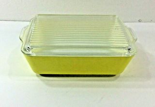 Vintage Pyrex Yellow Rectangle Casserole Dish Clear Lid 0503b 1.  5 Quart