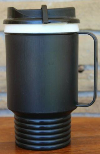 Vtg Aladdin Insulated Travel Mug Cup Lid 12oz Black Small Base Fits Cup Holders