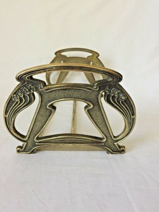 Vintage Art Nouveau Sliding Brass Plated Book Holder Expandable 12.  5 " To 21.  5 "
