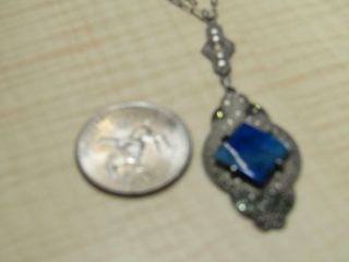 Sterling Silver Jewelry Necklace Vintage Blue Stone Elegant Marcasite Accent 2