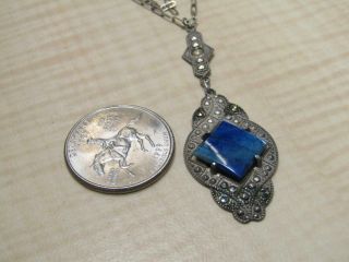 Sterling Silver Jewelry Necklace Vintage Blue Stone Elegant Marcasite Accent 3