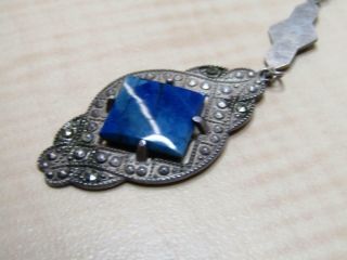 Sterling Silver Jewelry Necklace Vintage Blue Stone Elegant Marcasite Accent 7