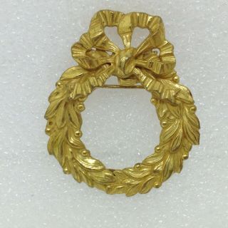 Signed Miriam Haskell Vintage Bow Wreath Brooch Pin Gold Tone Costume Jewelry