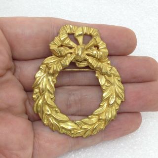 Signed MIRIAM HASKELL Vintage BOW WREATH BROOCH Pin Gold Tone Costume Jewelry 2