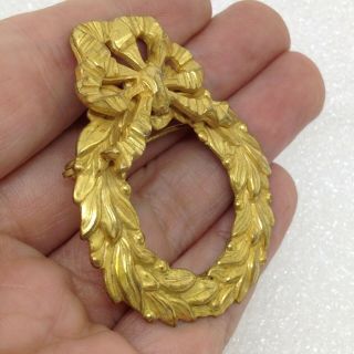 Signed MIRIAM HASKELL Vintage BOW WREATH BROOCH Pin Gold Tone Costume Jewelry 3