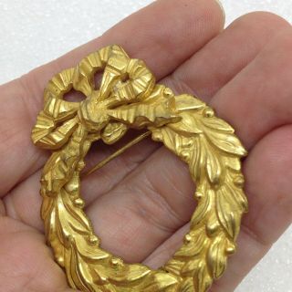 Signed MIRIAM HASKELL Vintage BOW WREATH BROOCH Pin Gold Tone Costume Jewelry 4