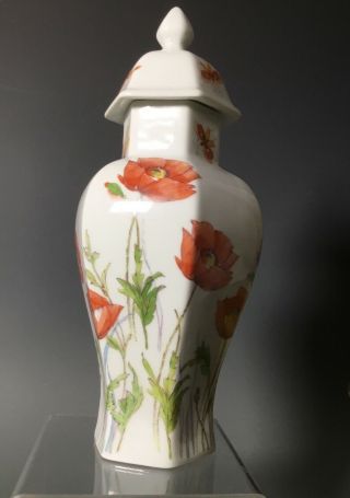 Vintage Mottahedeh Porcelain Orange Poppy Flower Butterfly Dragonfly Ginger Jar