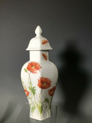 Vintage MOTTAHEDEH Porcelain Orange Poppy Flower Butterfly Dragonfly Ginger Jar 2