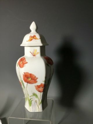 Vintage MOTTAHEDEH Porcelain Orange Poppy Flower Butterfly Dragonfly Ginger Jar 3