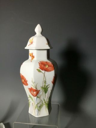 Vintage MOTTAHEDEH Porcelain Orange Poppy Flower Butterfly Dragonfly Ginger Jar 4