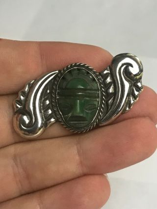 Sterling Silver 925 Vintage Top Quality Southwestern Taxco Malachite Brooch Pin