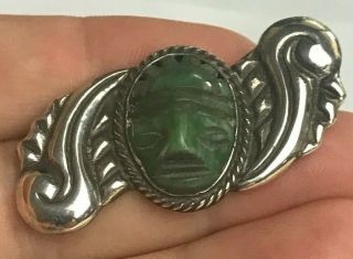 Sterling Silver 925 Vintage Top Quality Southwestern Taxco Malachite Brooch Pin 2