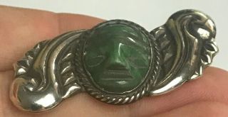 Sterling Silver 925 Vintage Top Quality Southwestern Taxco Malachite Brooch Pin 3