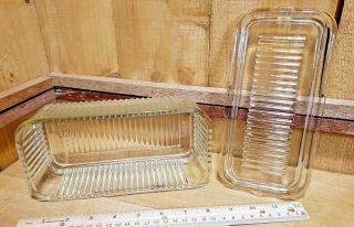 Vintage Clear Ribbed Federal Glass Refrigerator Dish & Lid 8.  5x4.  25 Recollection