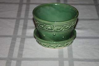 Vintage Mccoy Art Pottery Small Green Planter Flower Pot Greek Key Pattern