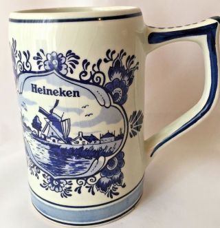 Vintage Blue Delft Advertisement Heineken Beer Stein Mug