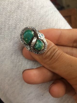 Vintage Sterling Silver & Turquoise Ring,  Unsigned,  Size 4,  Snake Style