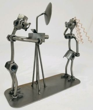 Vintage Photographer Model Sculpture Nuts And Bolts Metal Figurine Welded