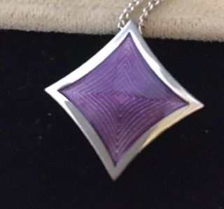 Gorgeous Vintage Sterling Silver And Guilloché Enamel Pendant With Chain 2