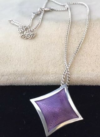 Gorgeous Vintage Sterling Silver And Guilloché Enamel Pendant With Chain 3