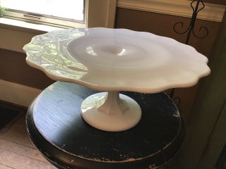 Vintage Indiana Glass Teardrop Milk Glass Footed Cake Stand Salver Pedestal 50 