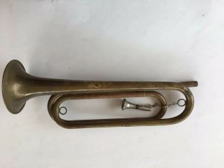 Vintage Brass Bugle Approx.  17 " Long W/ Mouthpiece Very Good