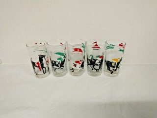 Vintage Horse Racing Glasses - Set Of Five - Churchill Downs,  Pimlico,  Suffolk