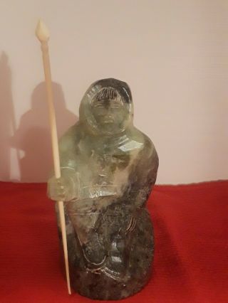 Vintage Inuit Eskimo Hunter,  Fisherman Carved Stone Native Folk Art 5 1/4 Tall