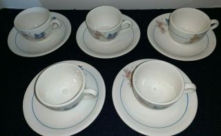 (Set of 5) Vintage Crown Porcelain Potteries BLUEBIRD Demitasse CUPS and SAUCERS 2