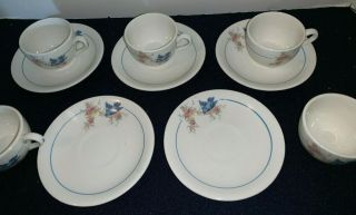 (Set of 5) Vintage Crown Porcelain Potteries BLUEBIRD Demitasse CUPS and SAUCERS 3