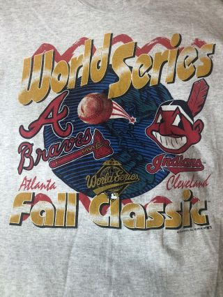 Vintage 1995 World Series Atlanta Braves Cleveland Indians T - Shirt L Haynes MLB 2