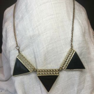 Vintage Goldtone Black Enamel Necklace Triple Triangle Marked Y