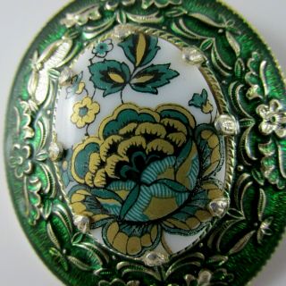 Vtg West Germany Porcelain Brooch Hand Painted Green Blue Floral Costume Jewelry 4