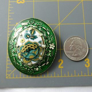 Vtg West Germany Porcelain Brooch Hand Painted Green Blue Floral Costume Jewelry 5