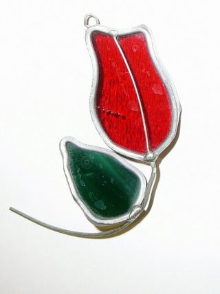 SET of 3 TIFFANY Stained Glass Rose/Parrot/Cattails - Cat tail VINTAGE Suncatchers 4