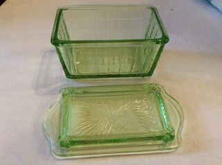 Vintage Green Glass Covered 1 Lb Butterdish Depression Era