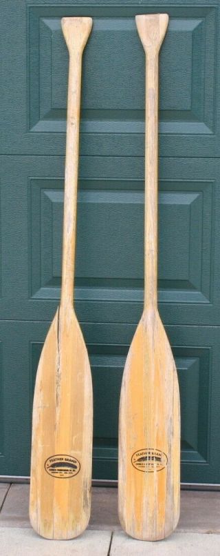2 Vintage Feather Brand Wooden Oar Paddle Canoe Home Decor 54 " Pair