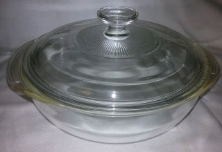 Vintage Pyrex 024 Clear Glass 2 Quart Round Casserole Dish With Glass Knob Lid