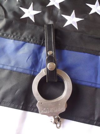 Vintage Black Leather Police Duty Handcuff Strap Holder Cuff
