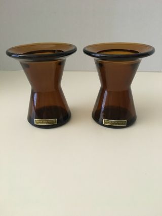 Vintage Dansk Designs Set Of 2 Amber Glass Candle Holders
